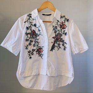 Zara Collared Embroidered Button-Down Top